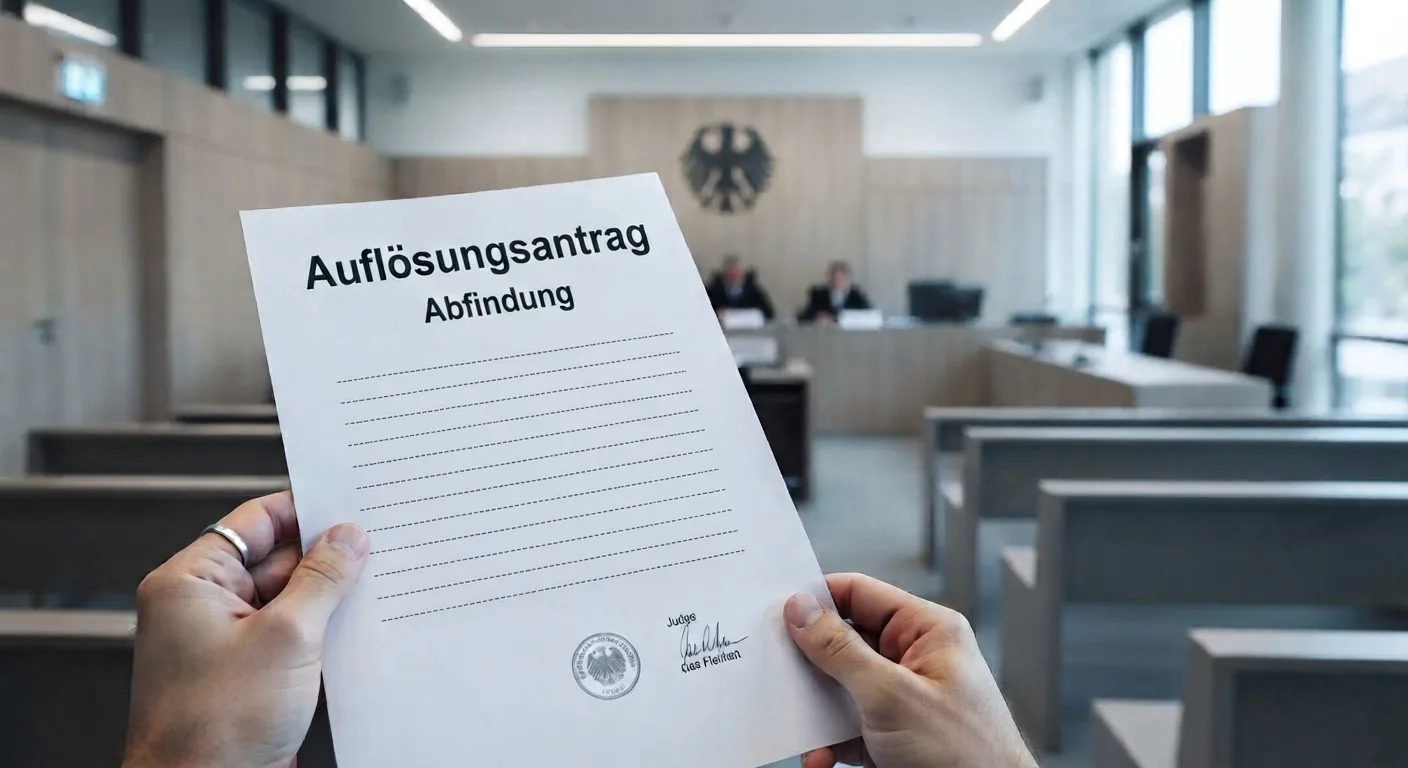 Frau sitzt in einem hellen, modernen Büro an einem Besprechungstisch und spricht ruhig mit einem Anwalt, der sich Notizen macht.