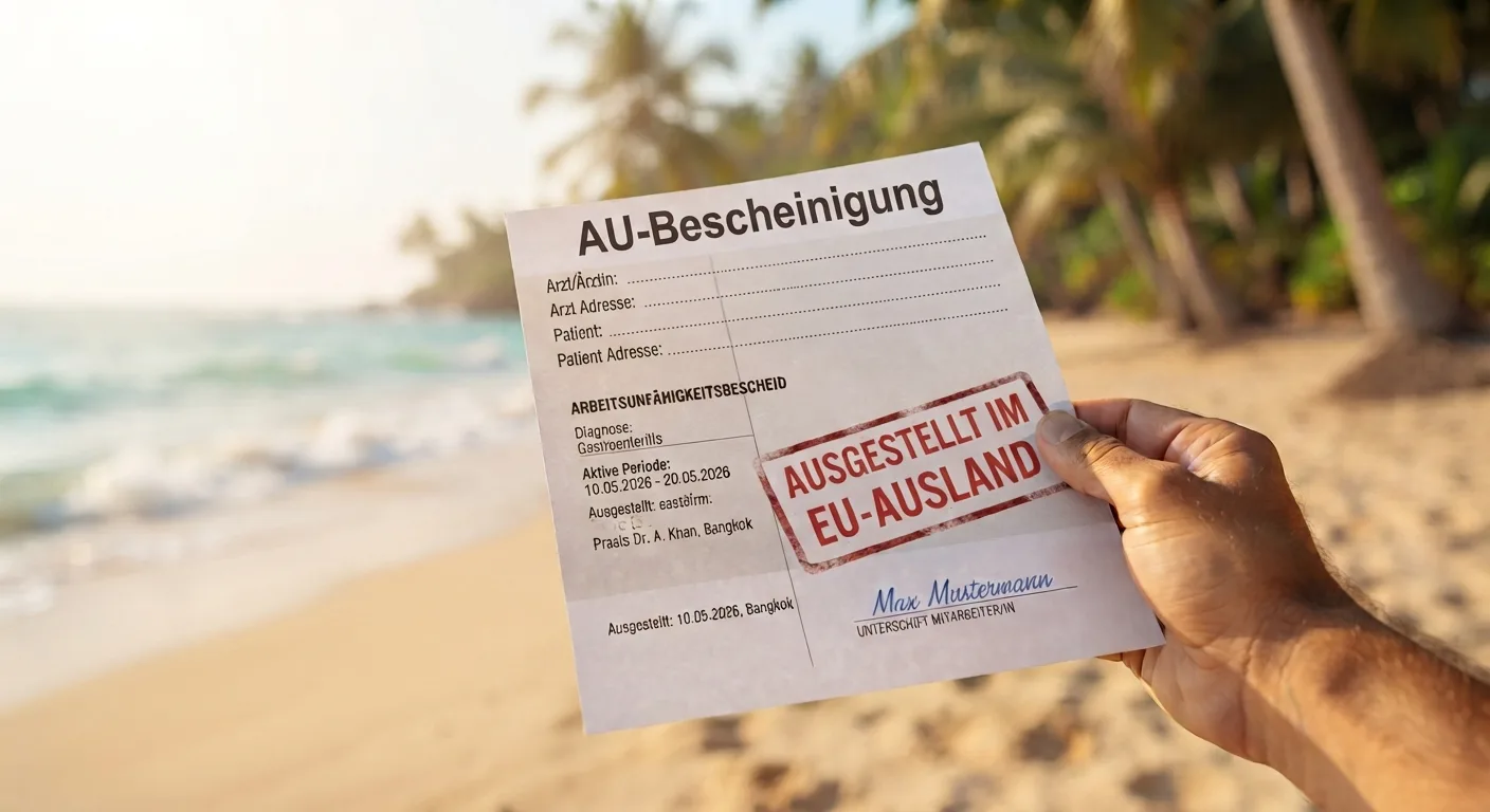 Personalverantwortlicher liest in einem hellen Büro ein ärztliches Attest.