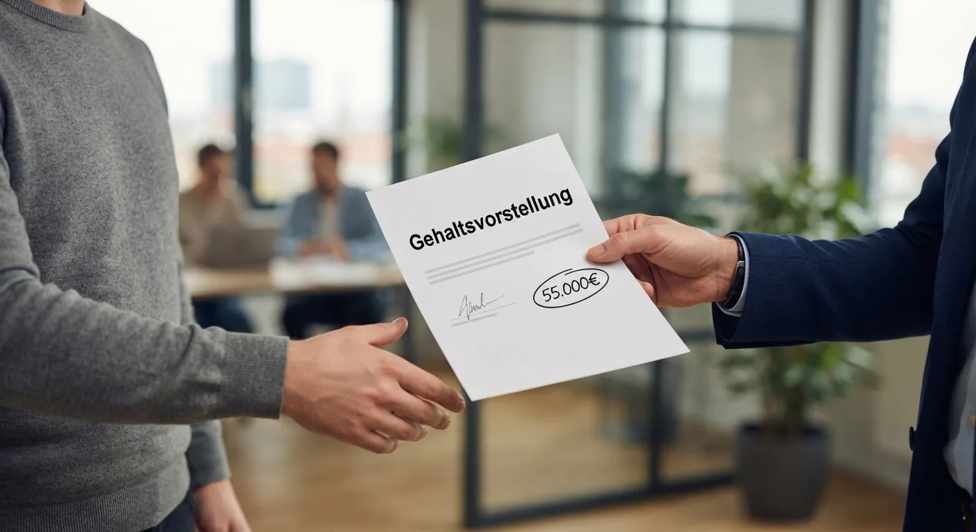 Mitarbeiterin einer Personalabteilung sitzt in einem hellen Büro vor einem Laptop und hält nachdenklich inne.