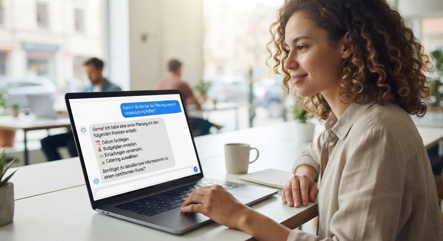Empfangsbereich einer modernen Praxis: eine Mitarbeiterin am Laptop, eine Patientin mit Smartphone stellt am Tresen eine Frage.