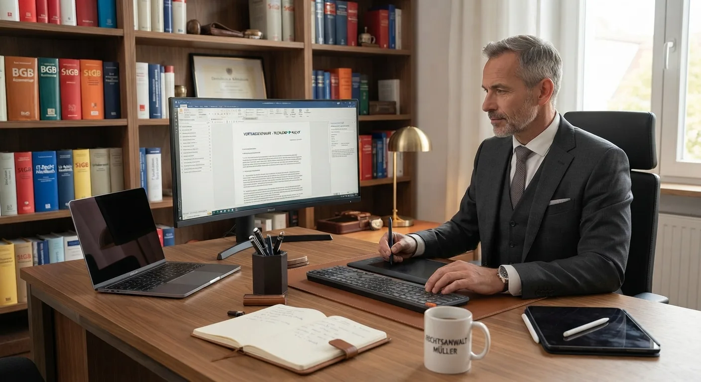 Hand zeichnet mit Bleistift ein Ablaufschema aus leeren Kästen und Pfeilen auf Papier, dahinter ein geschlossener Laptop.