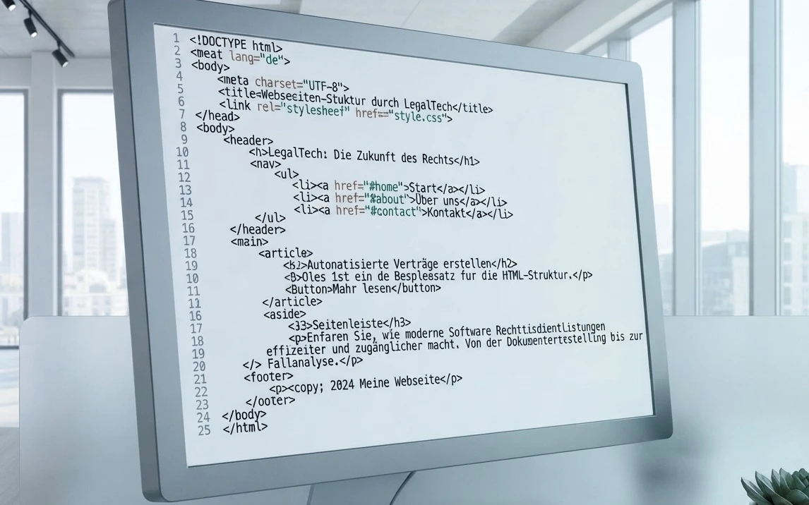 Monitor mit HTML-Code in einem hellen Büro